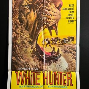 White Hunter 1964 One Sheet Movie Poster African Fury, Lion, Tiger, NRA